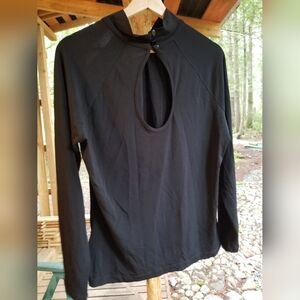 Fashion T Shirt Bianca Nygard Long Sleeve Keyhole Button Collar Black Medium